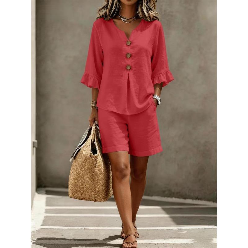 JPNTKY Women's Fashion Casual Short Sleeve V Neck Pants Suits