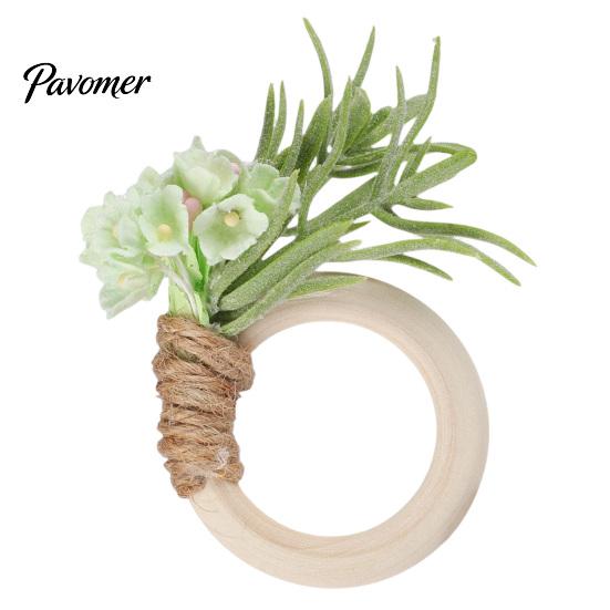 Decorative Napkin Holders for Weddings Artificial Rosemary Ring, Farmhouse Wooden Ring Holder, Rustic Faux Flower Wedding Bridal Shower Dining