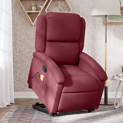 Vidaxl Lift and Massage Armchair, Reclining, Burgundy, Fabric Upholstered