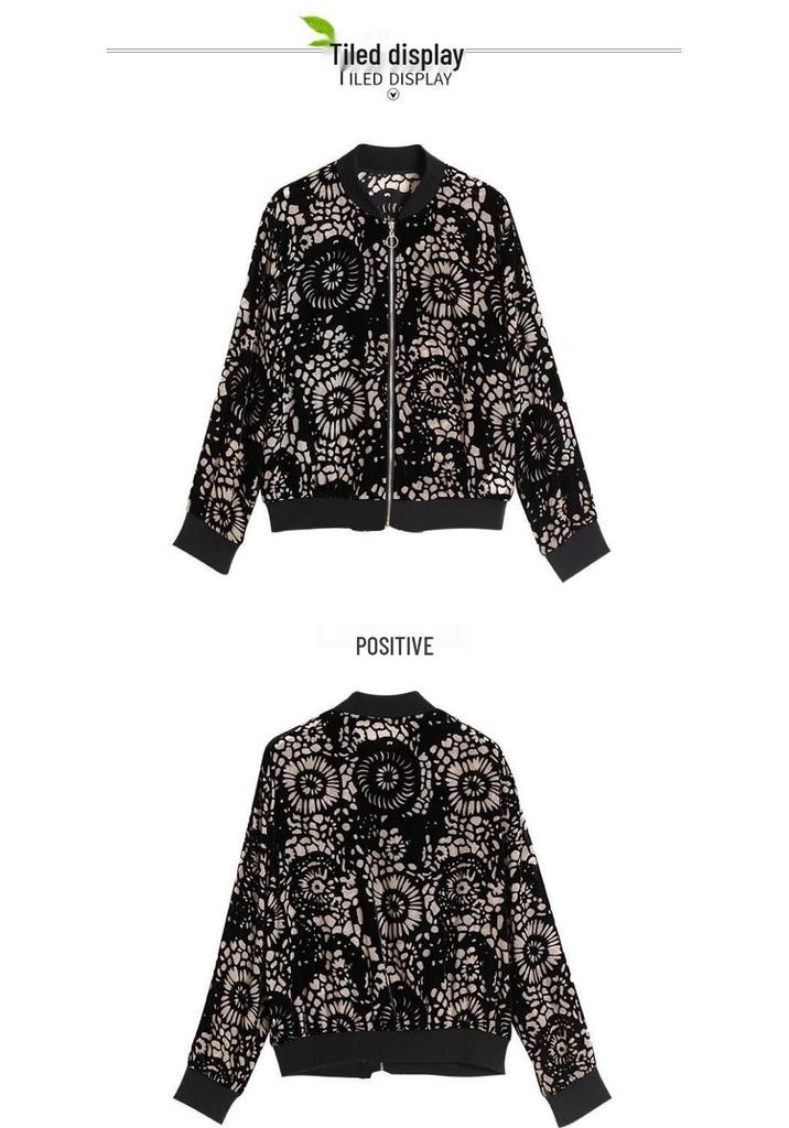 Women's Golden Velvet Autumn Jacket: Chic Hong Kong Style with Print, Loose Fit Baseball Design