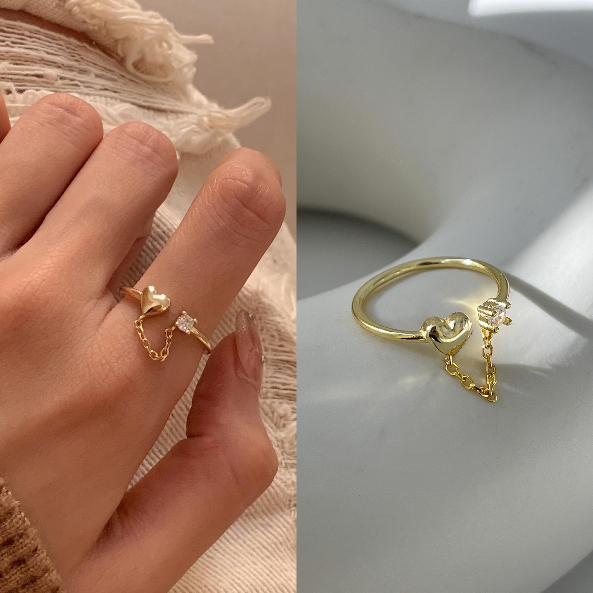Sweet Heart Chain Tassel Zircon Ring - Trendy Open-End Women s Index Finger Jewelry Open Adjustable