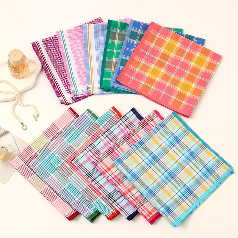 3Pcs Handkerchief Thin Pure Cotton Water-Absorbent Plaid Handkerchief Sweat-wiping Color Mixing 3Pcs