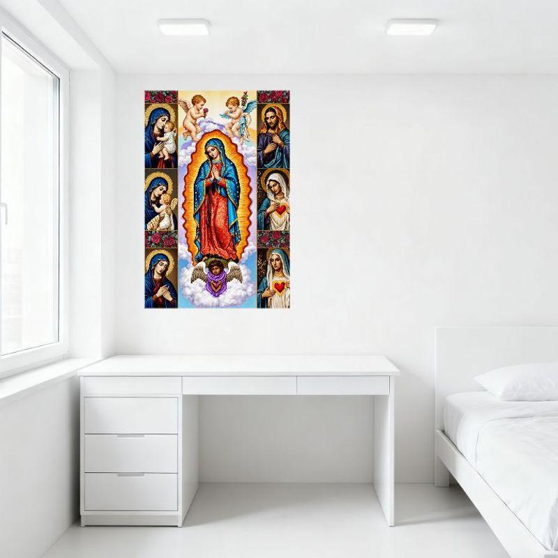 Virgin Mary Religious Icon Collage Metal Tin Sign Virgin of Guadalupe with Angels Holy Figures Wall Decor for Home Office Church