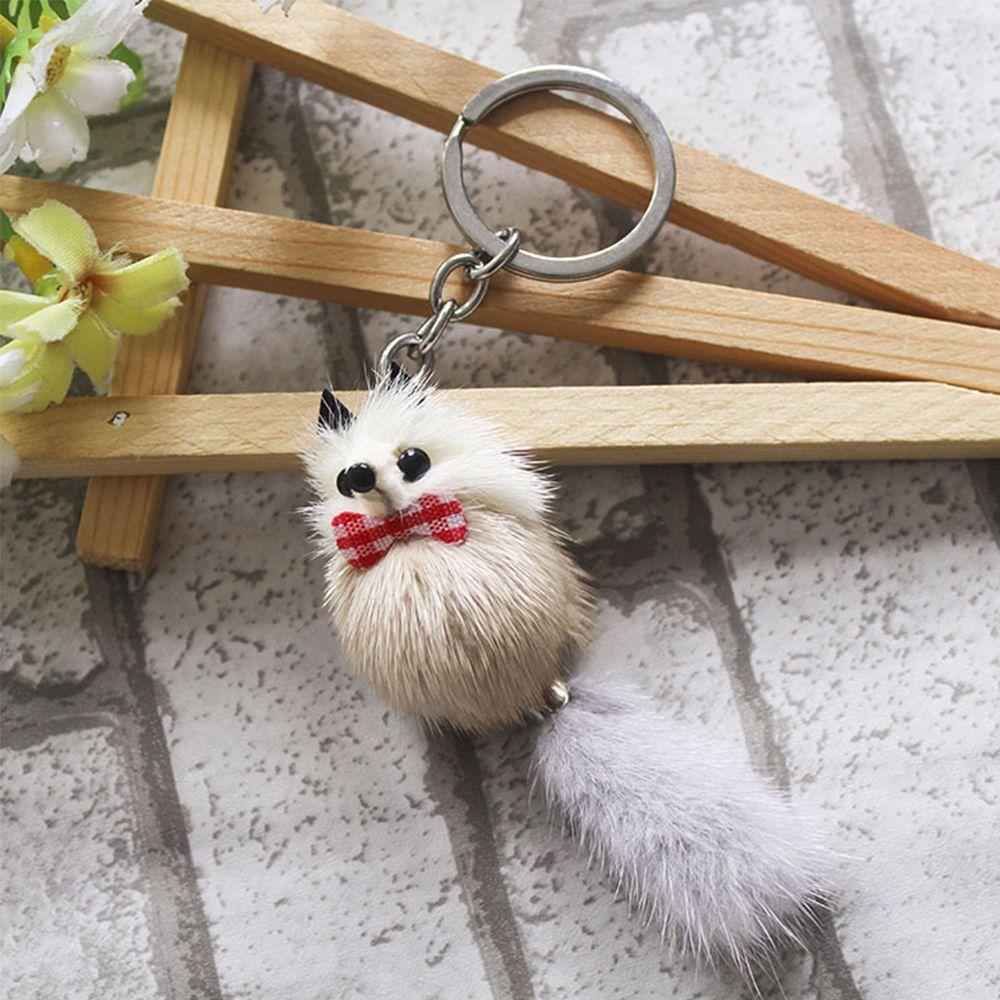 Women Bow Pom Accessories Backpack Bags Pendant Key Ring Keychain Mink Fur Key Chains