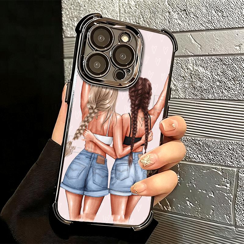 Best Friends Forever Girls Plating Phone Case For Iphone 16 17 Pro Max Air 16E 14 15 Plus 12 13 Mini Anti-Fall Airabag Cover