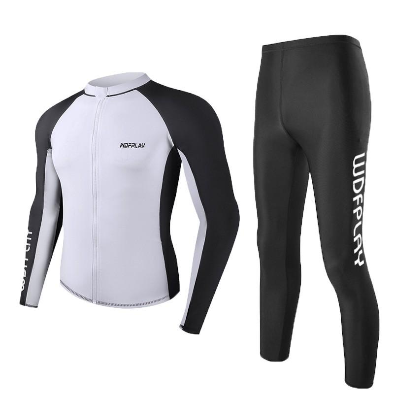 Mens UV Protection Rash Guard Set Long Sleeve Surfing Wetsuit Snorkeling Diving Outdoor Water Sports