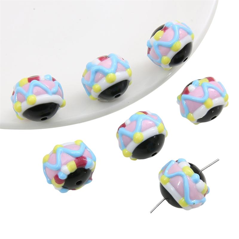 Hand-drawn Acrylic Beads Cute 16mm Spacer Charms for Keychain Jewelry DIY