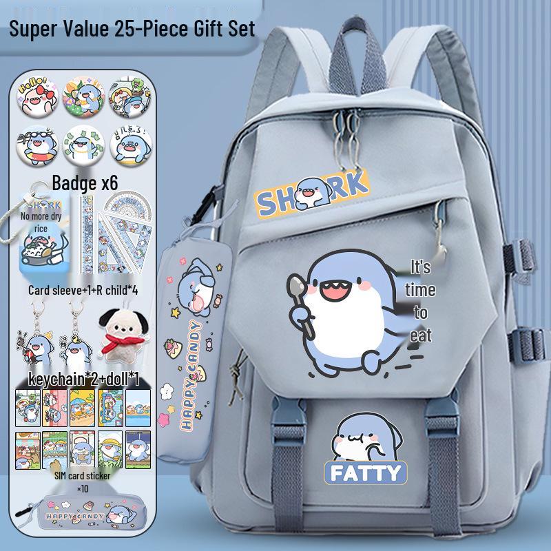 Fatty Shark Backpack: Lightweight, Cute, Large Capacity Schoolbag for Grades 3-6 Boys & Girls