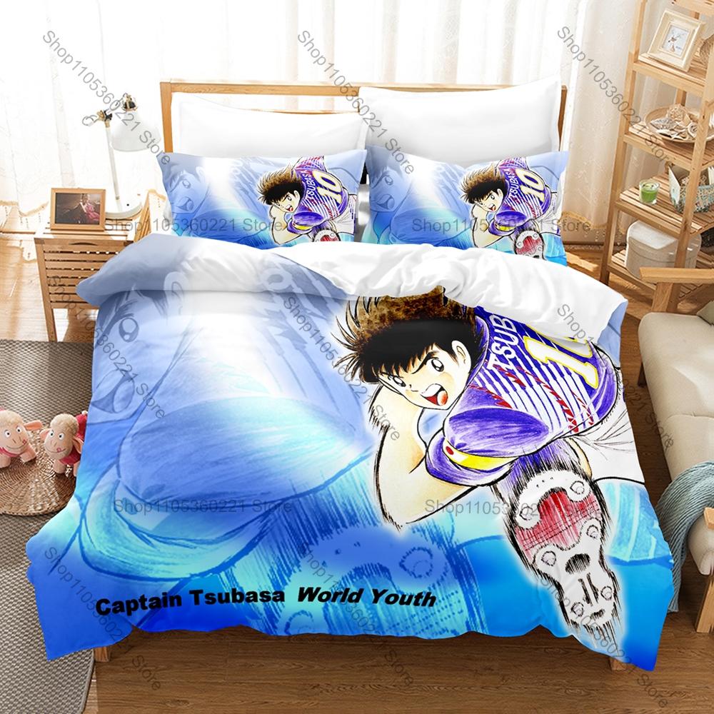 Captain Tsubasa Three Piece Bedding Set Luxury Comforter Set with Queen King Size Cool Two pillowcase Anime Cama Infantil