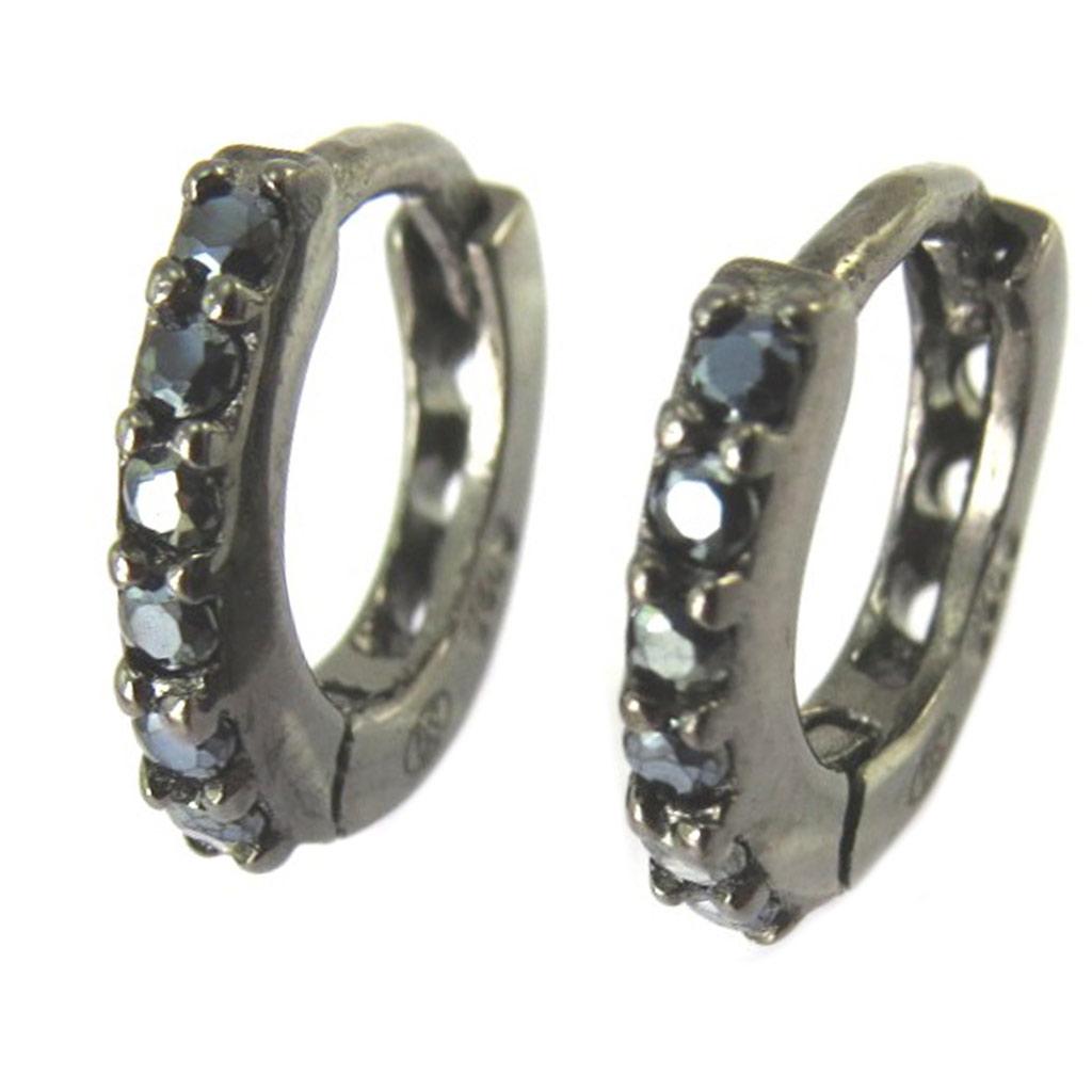 Les Trésors De Lily [P2380] - Black 'Sissi' Silver Hoop Earrings (rhodium) - 10mm 2mm
