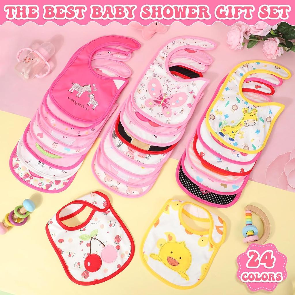 HooLing 24 Pcs Toddler Bibs Waterproof Baby Cotton Soft Girl Drool Bibs Feeding Kindergarten Welfare Home Newborn Party