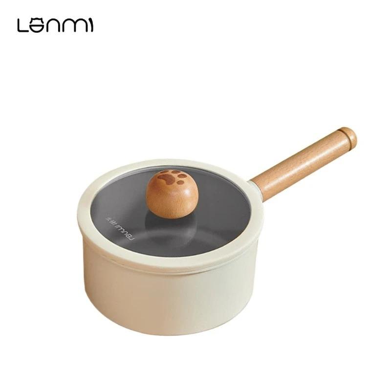 LANMI 18CM Milk Pot Non-stick Ceramic Coating Stock Pot Anti-overflow Baby Food Supplement Pots with Glass Lid Kitchen Cookware