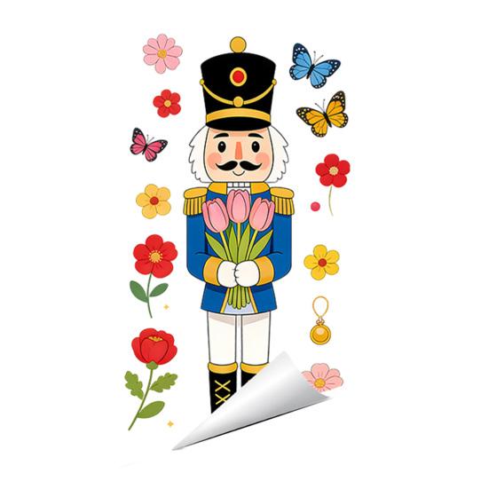 

Large Nutcracker Spring Window Clings Nutcracker Soldier Flowers Window Sticker Reusable Non-Adhesive Glass Door Decal for Home Office Shop C