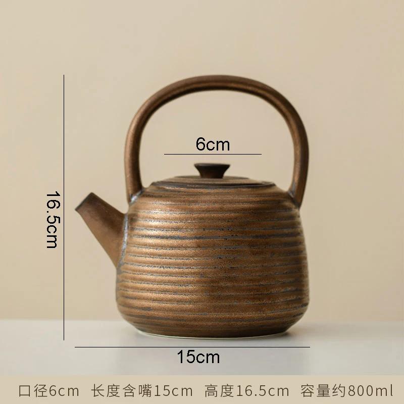 Ретро керамический горизонтальный полосатый чайник журнальный столик ржавчина глазурь чайник бытовой креативный инструмент для приготовления чая чайный набор