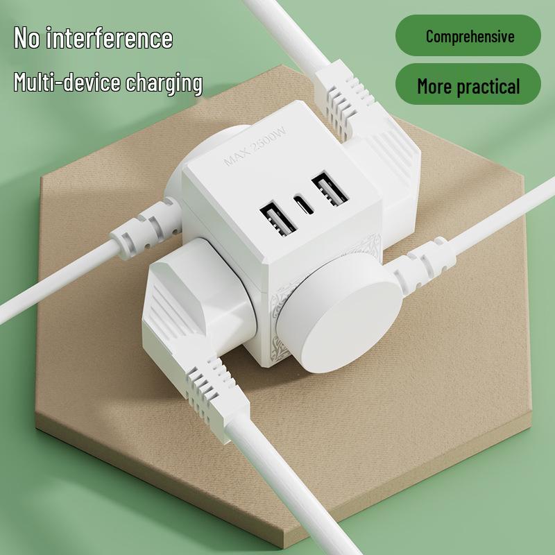 Magic Cube Multi-Port USB Charger Power Strip, Desktop Socket, No-Wire Multi-Position Plug for Home Use