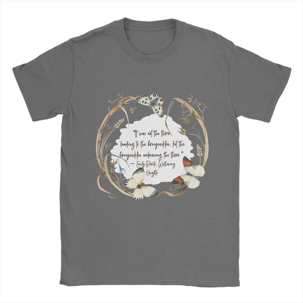 Unisexs Wuthering Heights T Shirts Emily Brontë Book Quote In Wreath With Butterflies Cotton Tops Tee Shirt 4XL 5XL TShirts