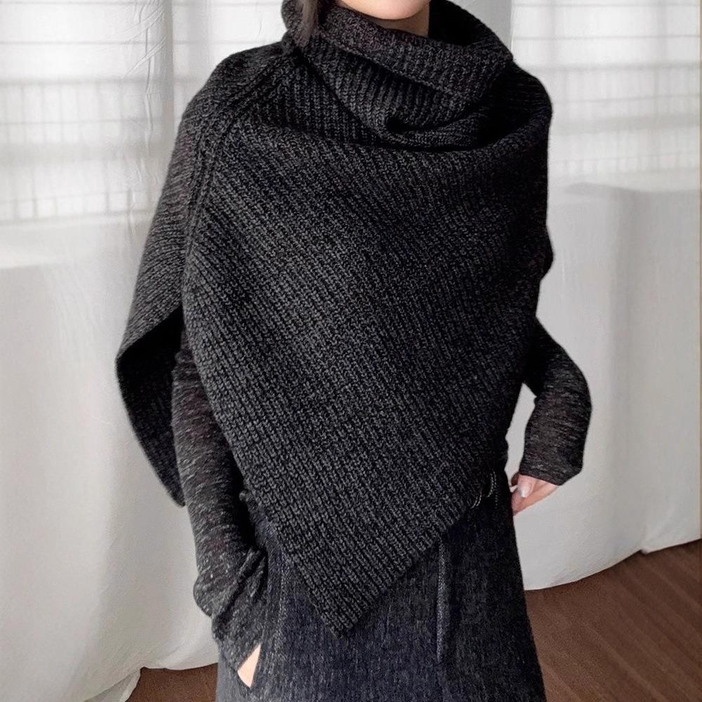 Women High Collar Knitted Neck Warmer Winter Open Front Cowl Scarf Fashion Layered Cape Neck Wrap Warm Knit Snood