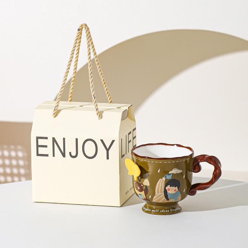 Retro Cute Girl Mug Ceramic High Value Home Office Water Cup Coffee Cup Souvenir Birthday