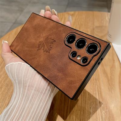 Étui en Cuir PU Gaufré Feuilles d'Érable pour Samsung S25 S24 S23 S22 S21 Plus Note 20 Ultra A56 A36 A26 A16 A55 A54 A15 A34 Housse