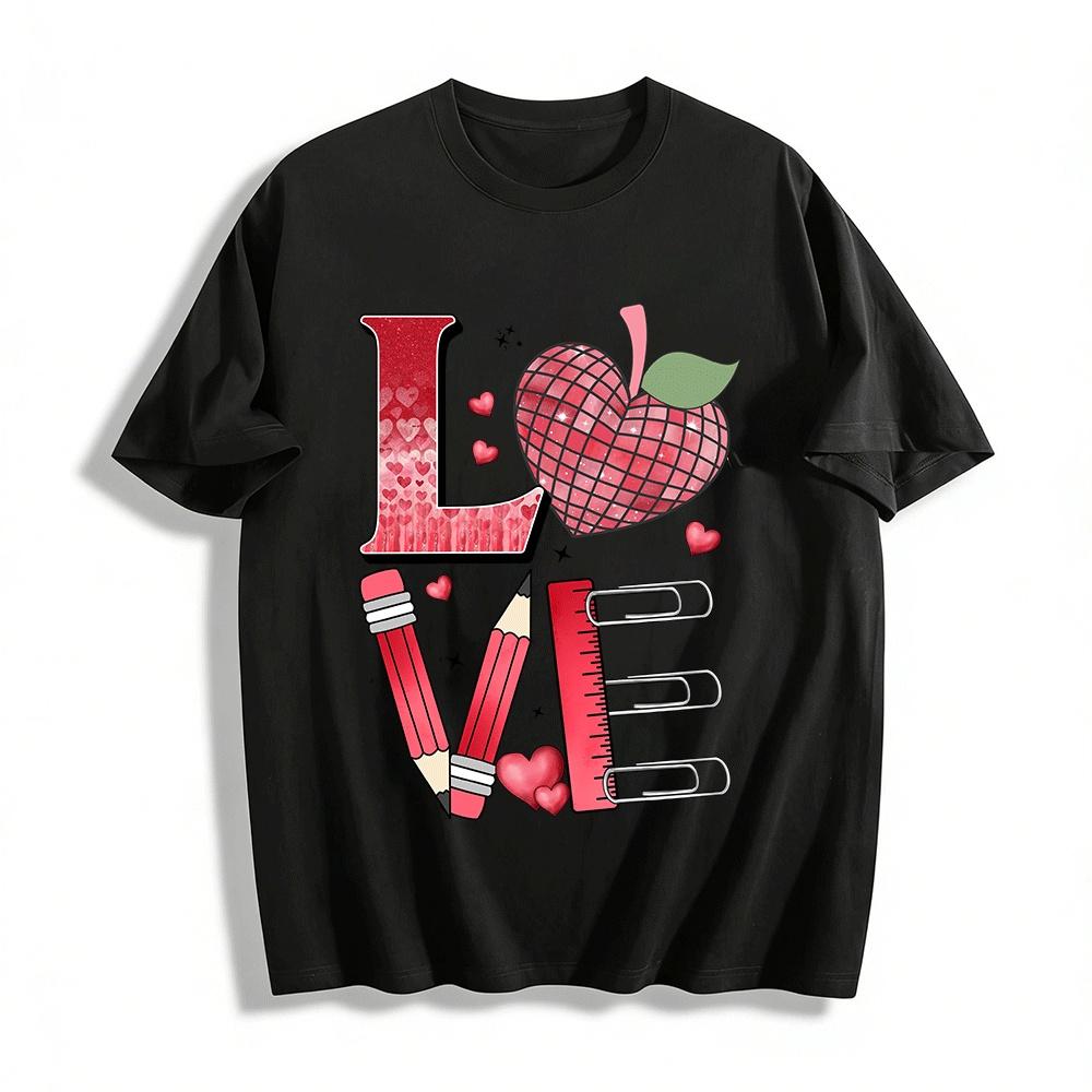 

Love Themed Stationery Print Casual Top For Valentine s Day Pure cotton T-shirt 6XL