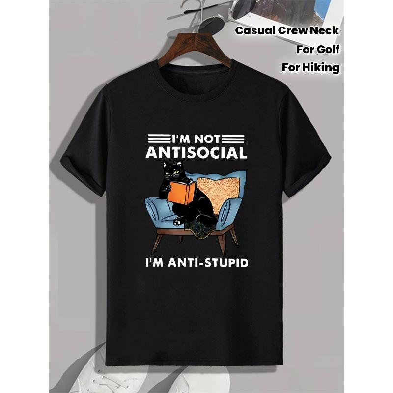 Tidy fun, rotten black cats reading T-shirts, personalized text stalks, casual round neck, short sleeves, wild everyday couple tops.