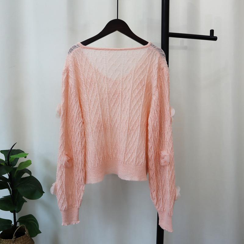 Heavy Industry Three-dimensional Flower Knitted Sweater Top Autumn New Thin Loose Sweet Gentle Sweater Pullover Woman
