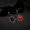 Victorian Gothic Silver Filigree Pendant Necklace with Red and Black Crystal Glass Velvet