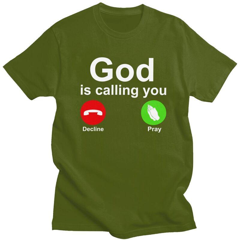 Camisetas Personalizadas para Hombre 'Dios Te Está Llamando' Rechazar o Rezar Manga Corta Camiseta Casual Camiseta Ajuste Holgado Camisetas 100% Algodón Regalo