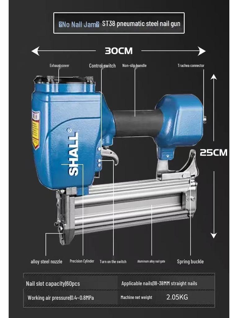 Powerful Pneumatic F30 Brad Nailer - No Jam, Continuous Fire for Woodworking