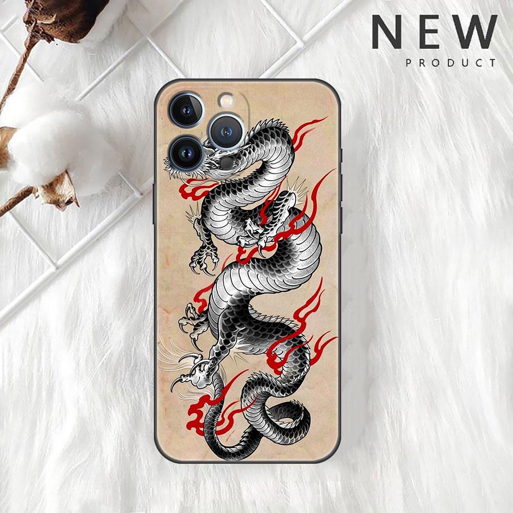 Funda Case For Apple iPhone 14 11 13 7 12 Pro 7 XR XS Max 8 Plus 6 14Pro 13Mini Black Soft Phone Coque Tiger Crane ART