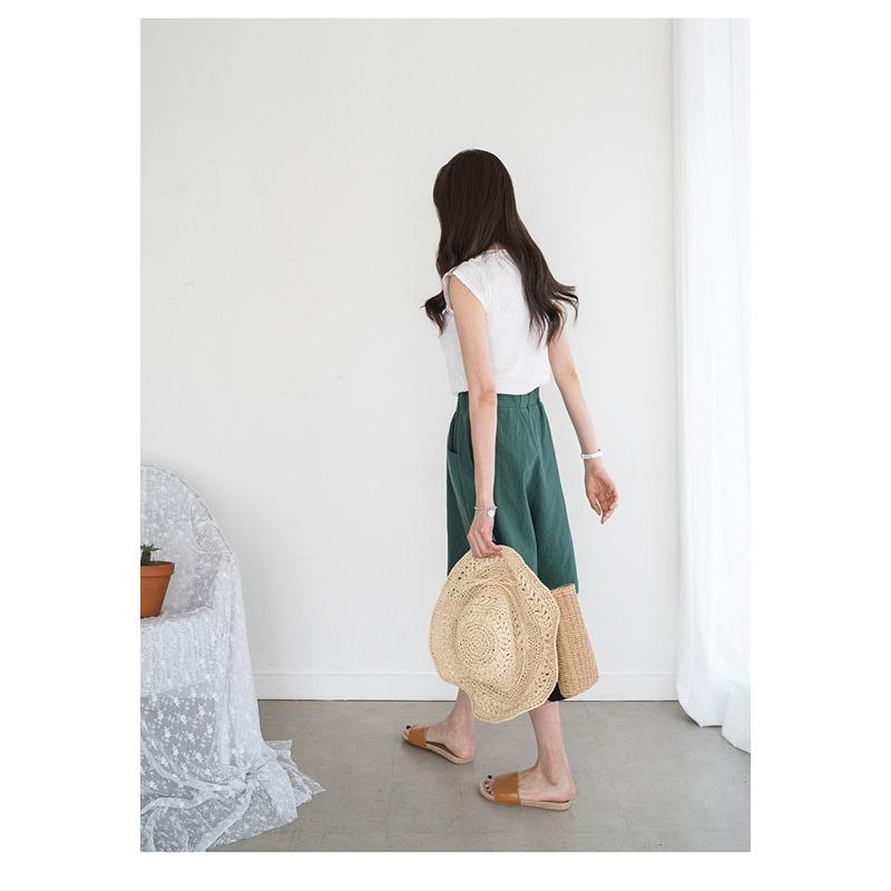Cotton and Linen Five Quarter Pants Women's Summer Casual Shorts Plus Size Hot Pants Elastic Waist 5 Minutes Wide Leg Pants