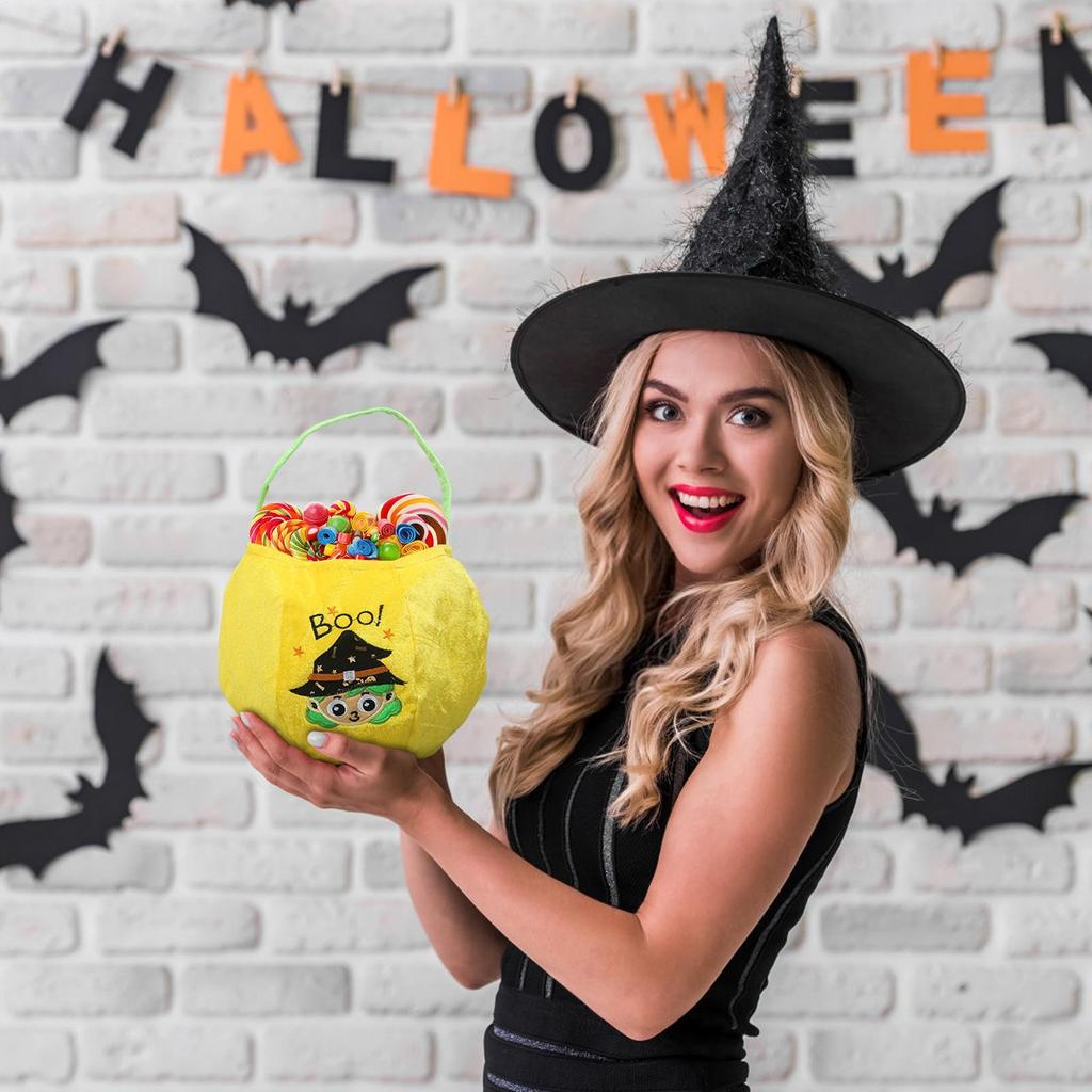 2025 Halloween Candy Bucket Handheld 3D Embroidered Trick-or-Treat Basket Non-Woven Halloween Festival Candy And Snack Bags