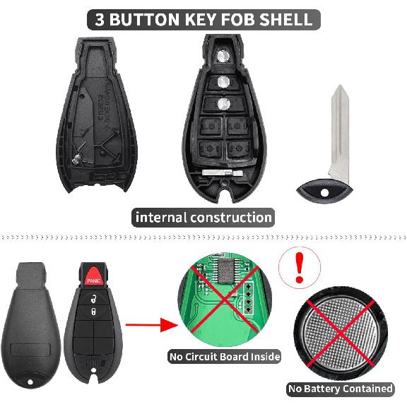 3 Button Key Fob Case Replacement for Dodge Ram 1500 2500 3500 4500 5500 2008 2009 2010 2011 2013 2014 2015 2016 2017 2018    GQ4-53T 56046953AE