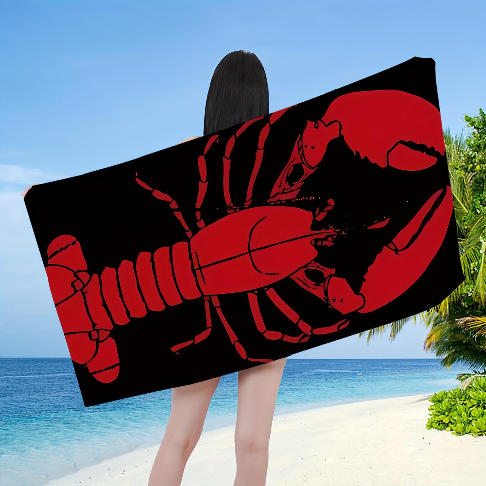 

Red Lobster Beach Towel Nautical Seafood Print Quick Dry Microfiber Sandproof Coastal Beach Decor Summer Gift W40*H60(CM)