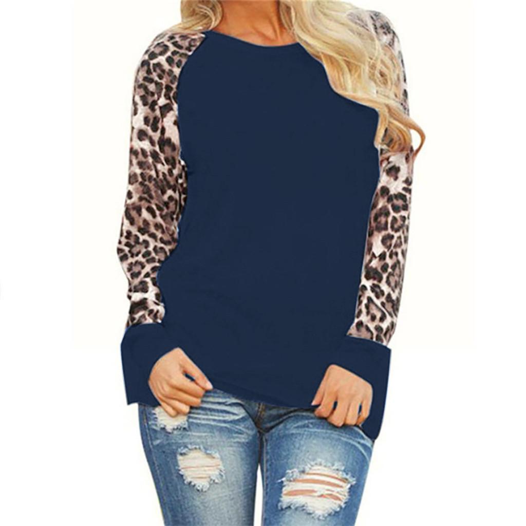 Womens Leopard Blouse Long Sleeve Fashion Ladies T-Shirt Oversize Tops