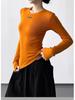 Women's Grey Round Neck Slim Fit Long T-Shirt - 2025 Autumn/Winter Collection