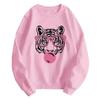 Tiger Print Crew Neck Casual Sweatshirt for Women
