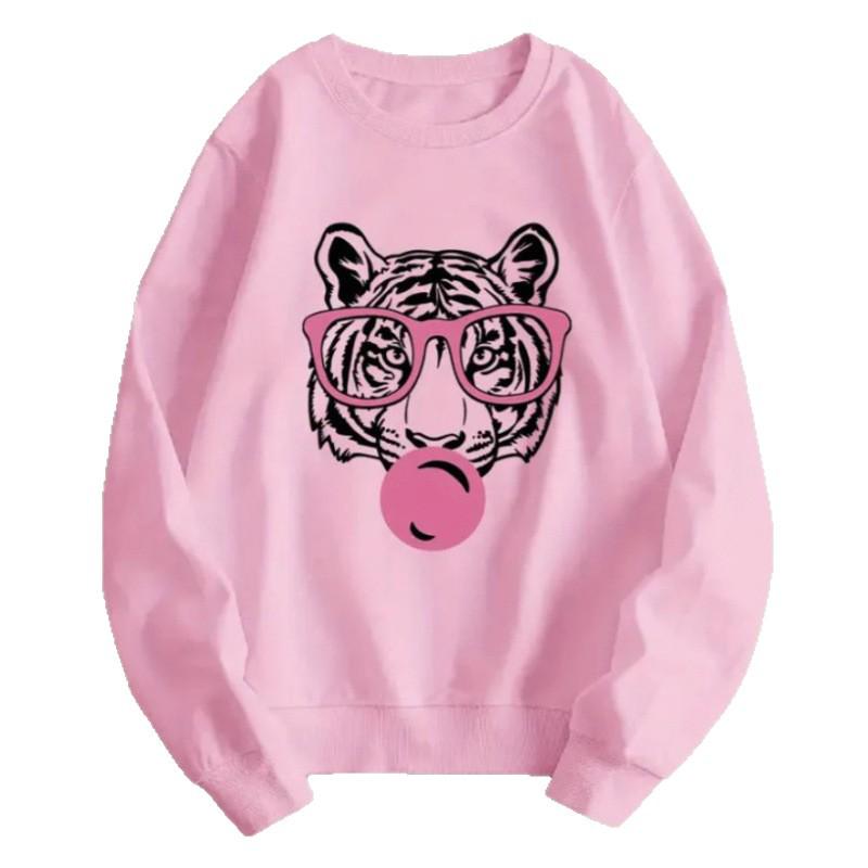 Tiger Print Crew Neck Casual Sweatshirt for Women