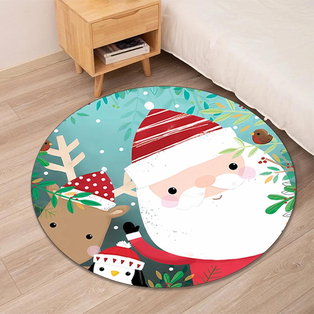 Christmas Santa Claus Printed Round Rug Carpet Chair Rug Area Rug Entryway Doormats,for Office Chair Living Room Bedroom Kitchen Room.