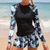 Damen Badeanzug Tankini Set Weiblich Langarm Bademode 2025 Surfen Sport Pool Strandbekleidung Zweiteilige Badeanzüge mit Shorts