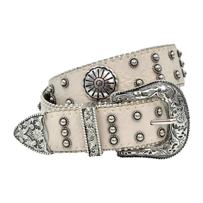 

Rock Metal Accent Women s PU Leather Waist Belt Adjustable Waist Cinching Strap for Jeans Dresses and Office Wear бежевий