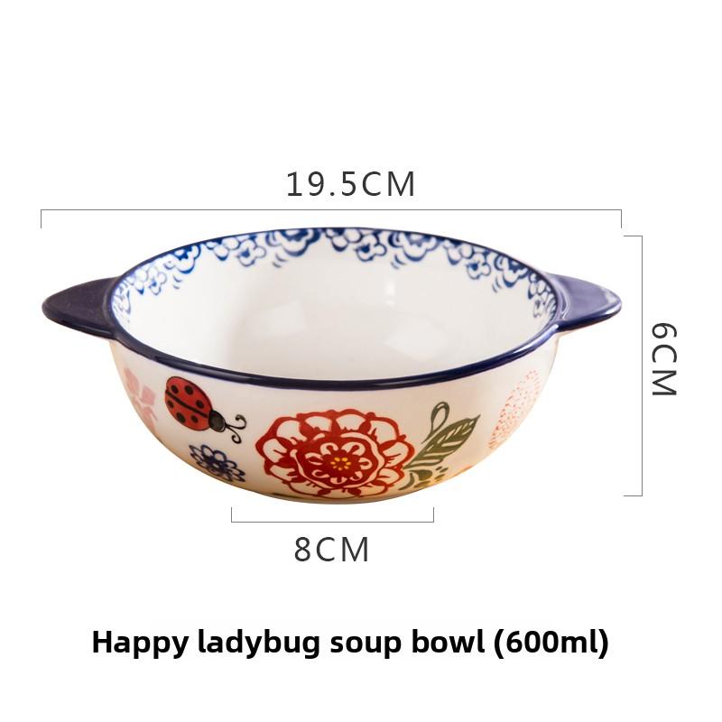 1pcs Creative Large Ceramic Bowl, Household Bowl, Japanese Tableware Set, Cute Animal Pattern, Underglaze Color Fruit Bowls
