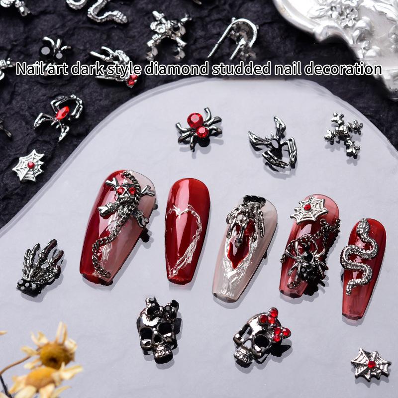 10 Stücke Halloween Element Nagel Diamant Menschlicher Schädel Spinne Form Diy Charms Dekoration Persönlichkeit Stereoskopischen