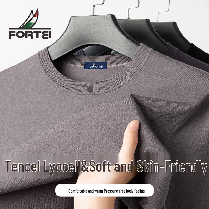 Futing Men's Tencel Lyocell Blend Crew Neck Knit Sweater