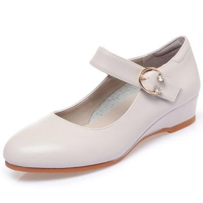 Mom shoes soft sole women's spring and autumn comfortable thick heel single shoes one-button versatile wedge heel medium women's leather shoes
