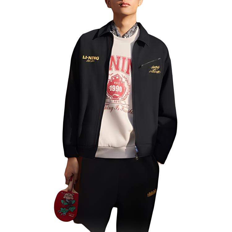 Li Ning Cny Wanshi Qingsong Series Solid Color Casual Zip Long Sleeve Jacket Unisex Jacket Black AJDU233-2