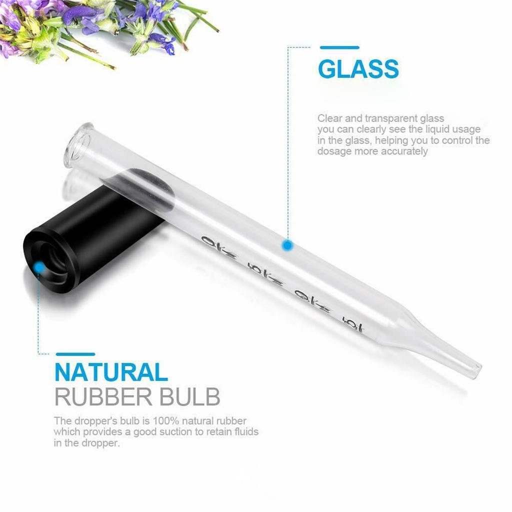 20 Stück Labor-Flüssigkeitspipetten 1 ml Klare Glas-Messpipetten mit Weichen Gummiköpfen zur Messung von Ölflüssigkeiten