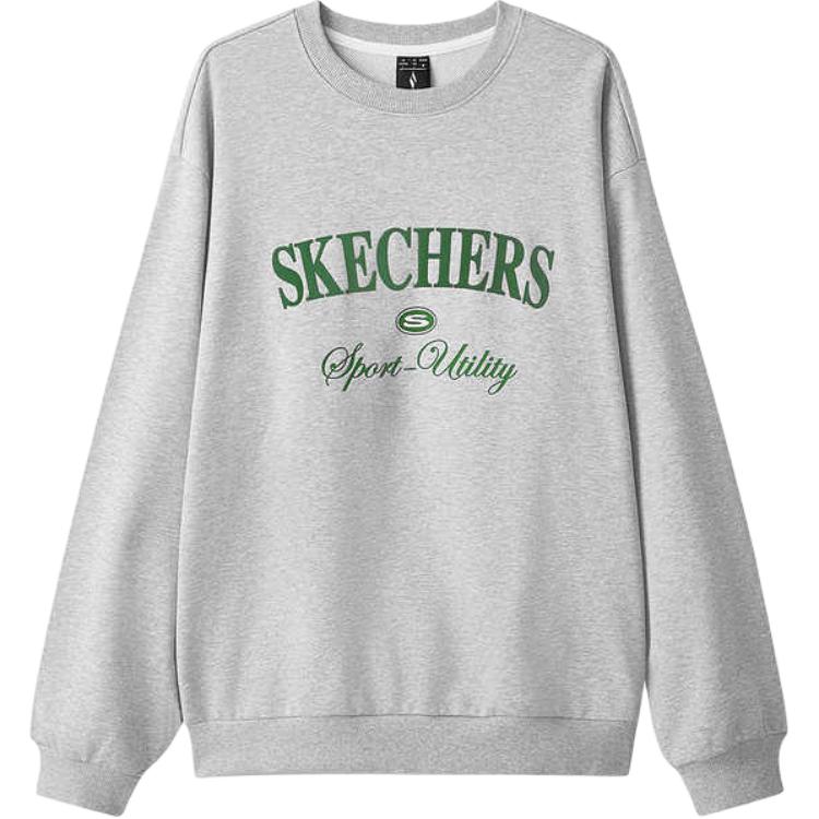Skechers Sport Alliance Series Large Letter College Style Knitted Pullover Long Sleeve Sweatshirt Men sweatshirt Gray L424U010-01UV M