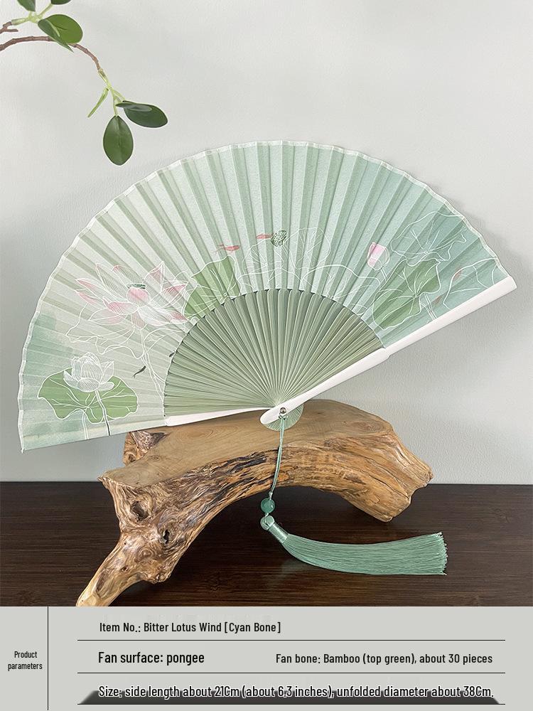 Ancient Style Bamboo Folding Fan - Portable Chinese Hanfu Qipao Summer Dance Fan with Gardenia Design