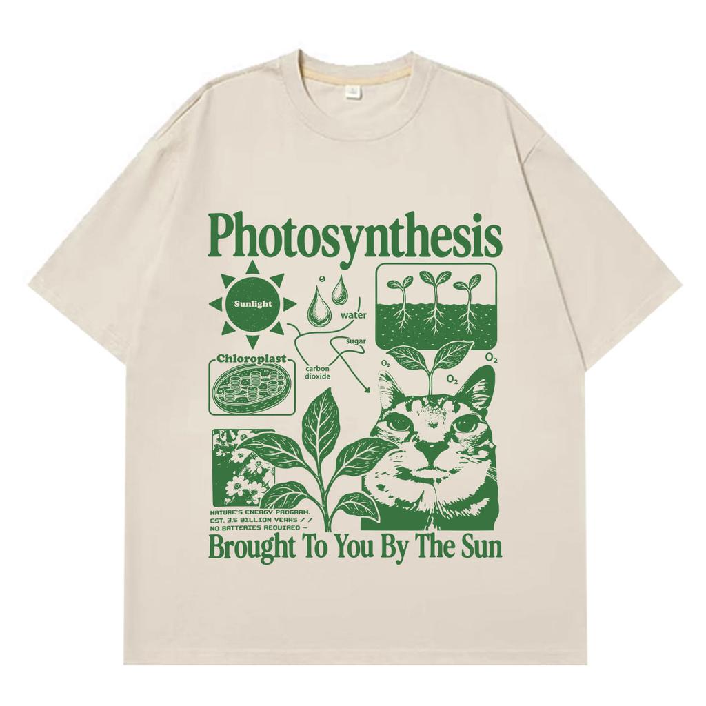 Photosynthesis Cat Funny Meme Tshirt Unisexs Unisex Vintage Tshirt Shortsleeved Loose Casual Cotton Oversized Summer Tshirts